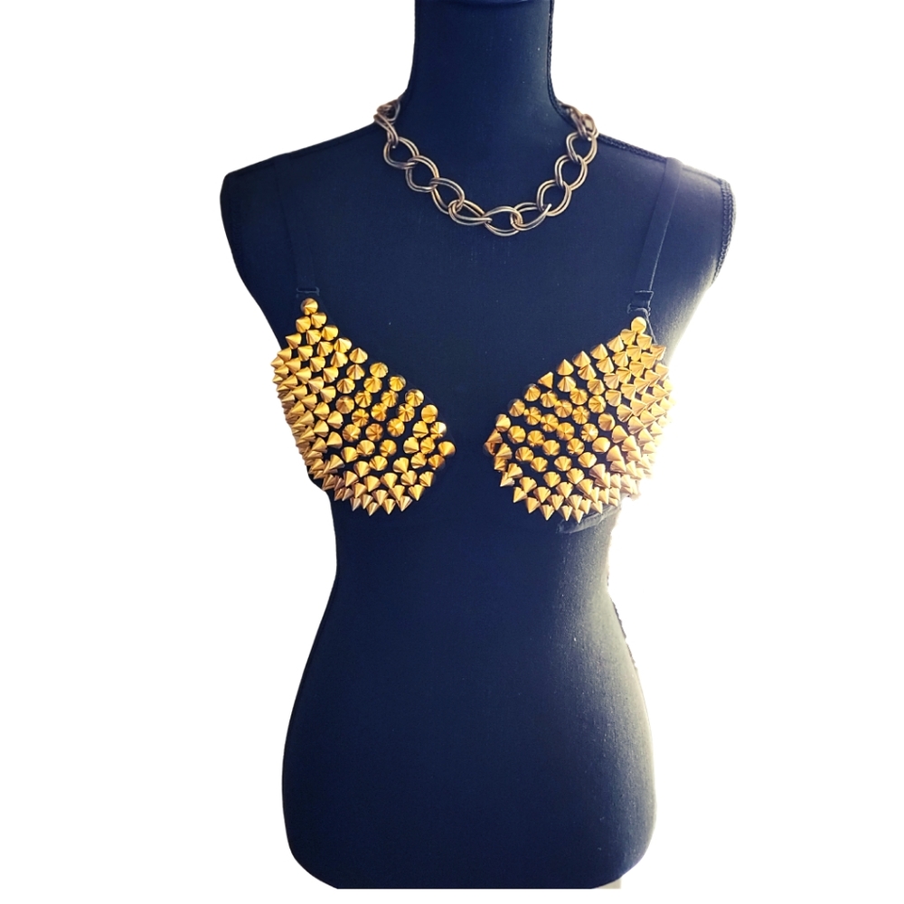 Black/Gold Spike Fashion Bra